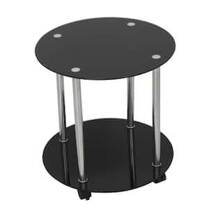 Black Glass and Chrome 2-Tier Wheeled Side/Lamp/End or Occasional Table