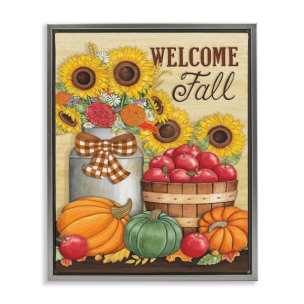 Stupell Industries Fall Harvest Welcome Phrase by Deb Strain 1 Piece Floater Frame Graphic Print Nature Poster Art Print 21 in. x 17 in.