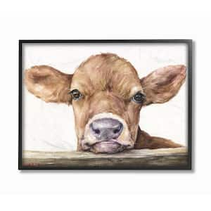16 in. x 20 in. "Cute Baby Cow" by George Dyachenko Framed Wall Art