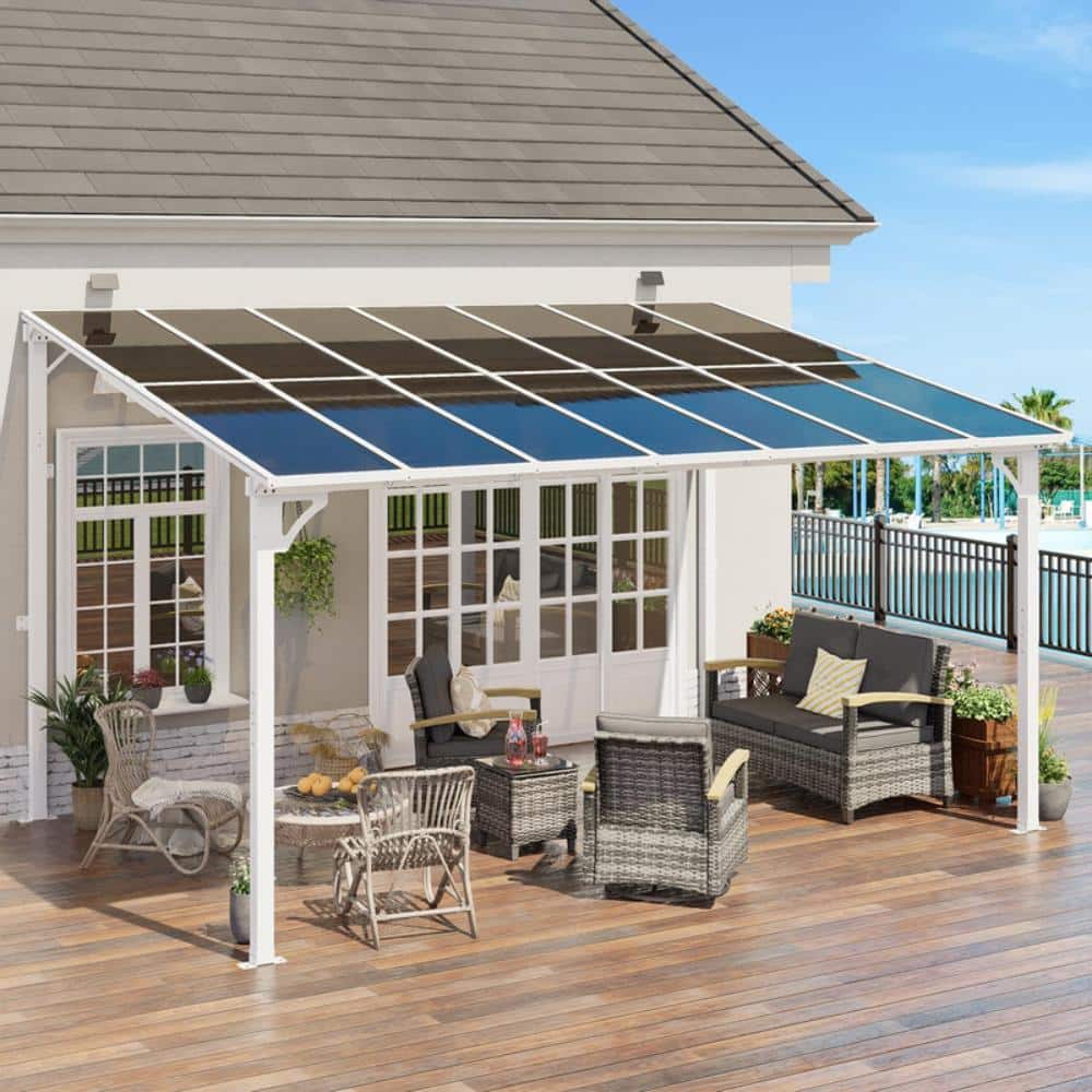 Sloped Roof Wall Mounted Aluminum Pergola with Solar Light for Patio Deck Backyard price history on PriceWatchPro