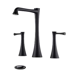 8 in. Widespread Double-Handle Bathroom Faucet with Pop-up Drain Kit Included Brass 3-Holes Sink Faucets in Matte Black