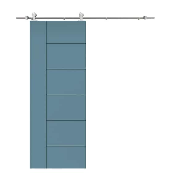CALHOME Modern Classic 36 in. x 96 in. Dignity Blue Stained Composite MDF Paneled Sliding Barn Door with Hardware Kit