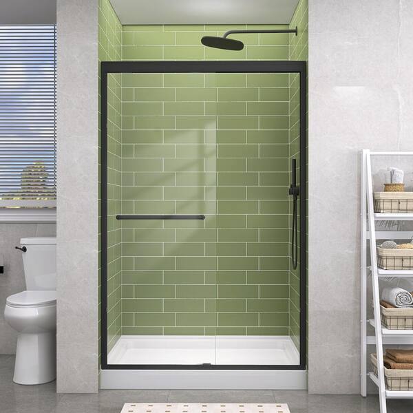 Getpro 44 in.-48 in. W x 72 in. H Double Sliding Framed Shower Door in Matte Black with 1/4 in. (6 mm) Clear Glass