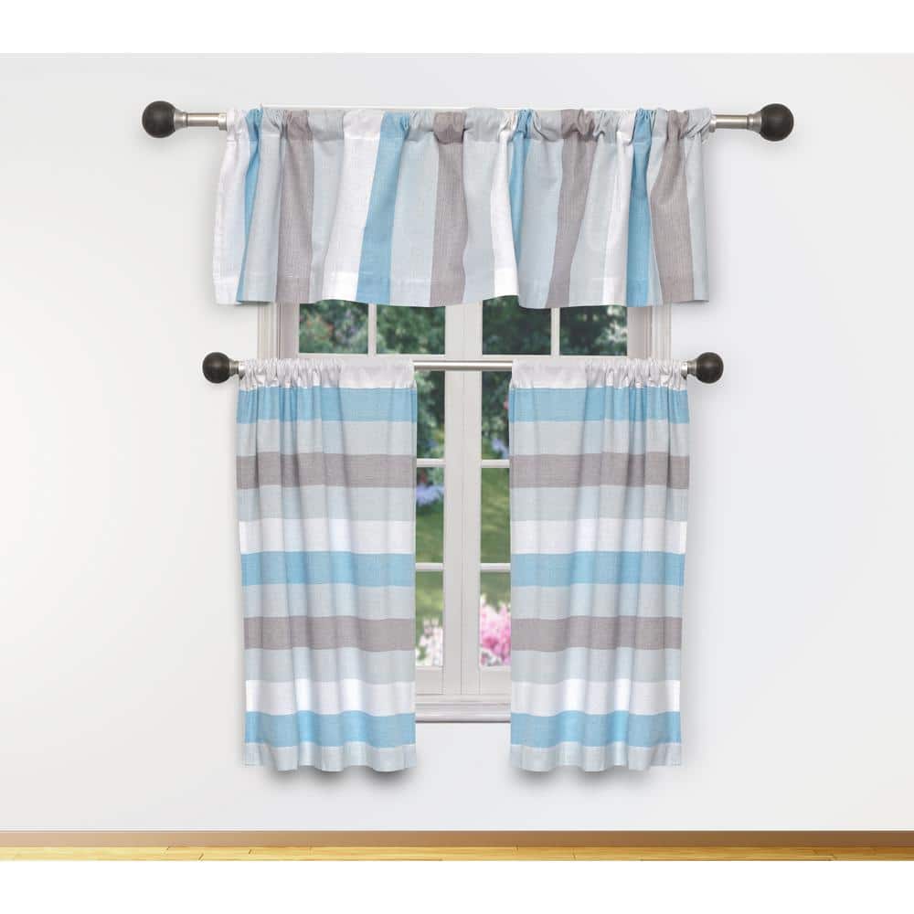 Sky Blue Color Block Rod Pocket Room Darkening Curtain - 15 in. W x 58 in. 