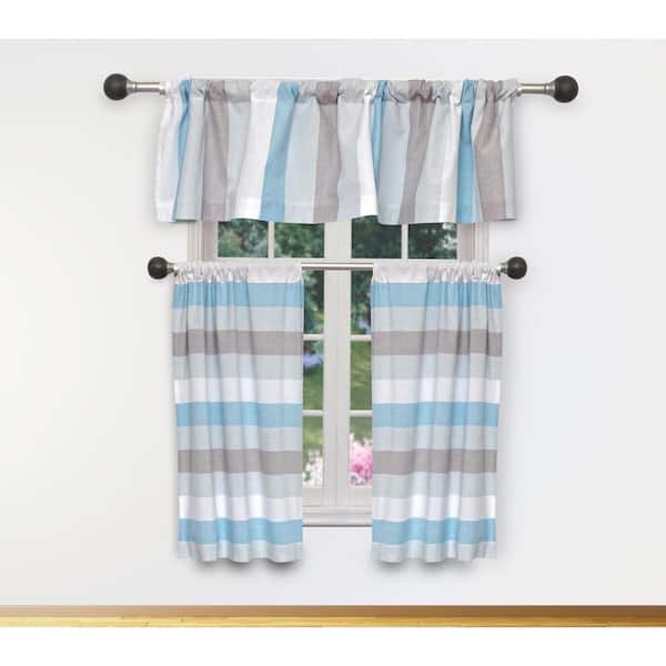 Duck River Sky Blue Color Block Rod Pocket Room Darkening Curtain - 15 in. W x 58 in. L (Set of 3)