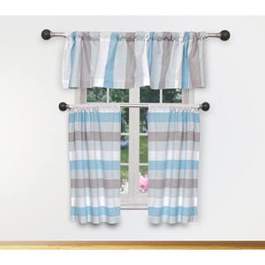 Sky Blue Color Block Rod Pocket Room Darkening Curtain - 15 in. W x 58 in. L (Set of 3)