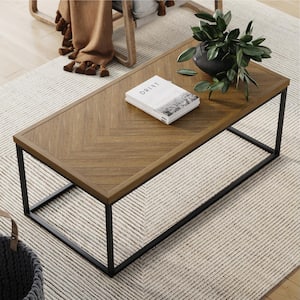 Doxa 44 in. Light Brown/Black Large Rectangle Wood Coffee Table with Metal Box Frame