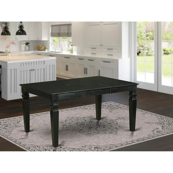 East West Furniture 9-Piece Rectangle Black Finish Solid Wood Top Dining Table with 8-Chairs with Butterfly Leaf Lattice Back