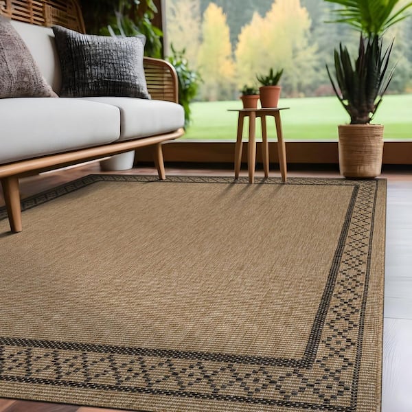 Haven 8 ft. x 10 ft. Natural Border Diamond Washable Easy Jute Modern Indoor Outdoor Area Rug