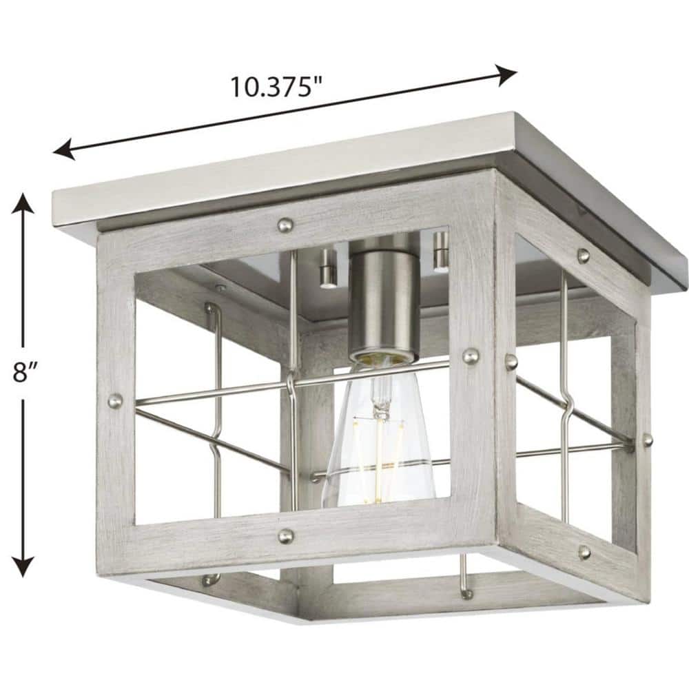 Hedgerow Brushed Nickel and Oak Farmhouse Flush Mount Light