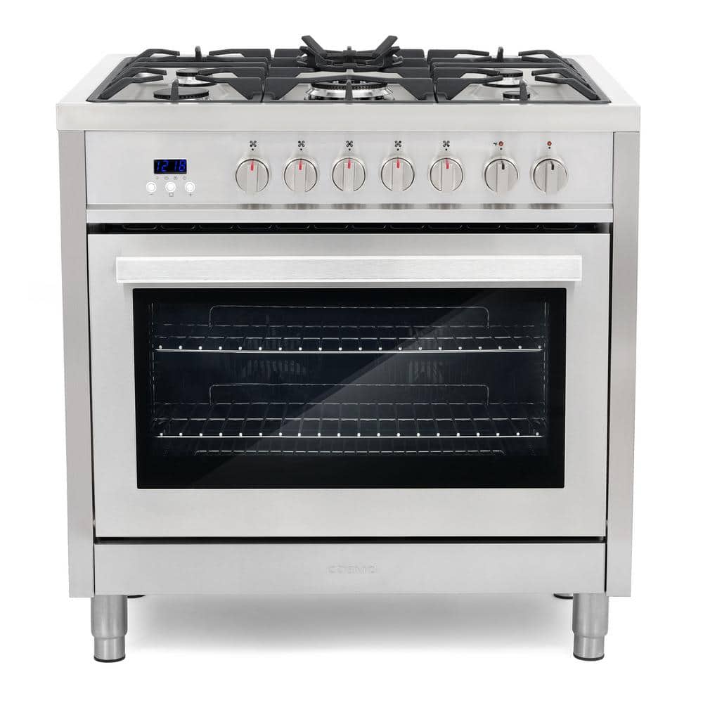 Cosmo Commercial-Style 36 in. 3.8 cu. ft. Single Oven Dual Fuel Range with 8 Function Convection Oven in Stainless Steel, Silver -  F965