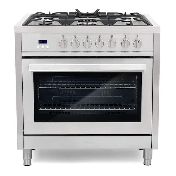Cosmo Commercial-Style 36 in. 3.8 cu. ft. Single Oven Dual Fuel Range with 8 Function Convection Oven in Stainless Steel