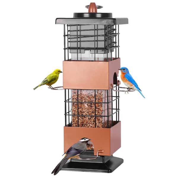 Weight Activated Black and Gold Plastic Squirrel Guard Hanging Wild Bird Seed Feeder - 2.5 lbs. (1-Pack)