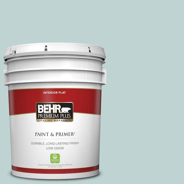 BEHR PREMIUM PLUS 5 gal. #500E-3 Rain Washed Flat Low Odor Interior Paint & Primer