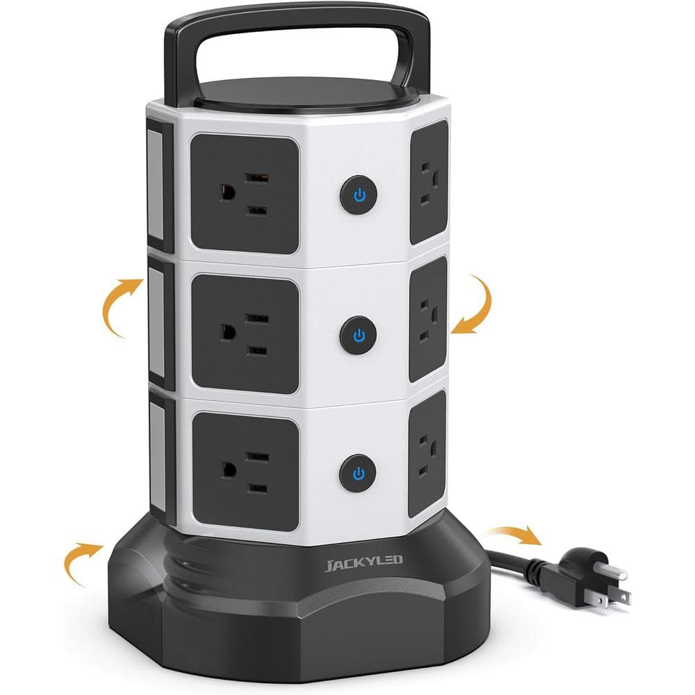 Etokfoks 6.5 ft. Heavy-Duty Extension Cord, Surge Protector Power Strip  Tower with 20 AC Outlets, 6 USB Ports - Black MLPH005LT309 - The Home Depot