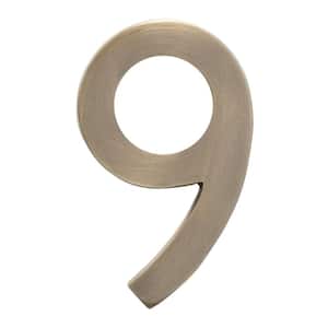 4 in. Antique Brass Floating House Number 9