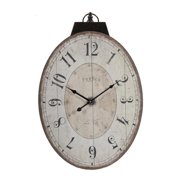 Unbranded 18 in. x 29 in. Ivory Vintage-Styled Oval Wall Clock Traditional Vintage Home Decor Accent Clock
