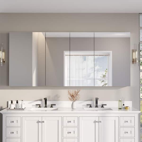 80 in. W x 36 in. H Rectangular Combo Recess/Surface Mount Medicine Cabinet with Mirror, Soft Close Door