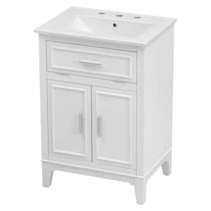 24 in. W x 18.3 in. D x 35 in. H Single Sink Freestanding Bath Vanity in White with White Ceramic Top