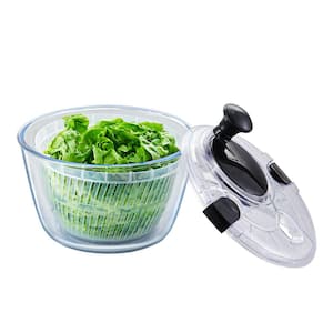Glass Salad Spinner 4.75 Qt. 1-handed Easy Press Large Vegetable Dryer Washer, Lettuce Cleaner and Dryer