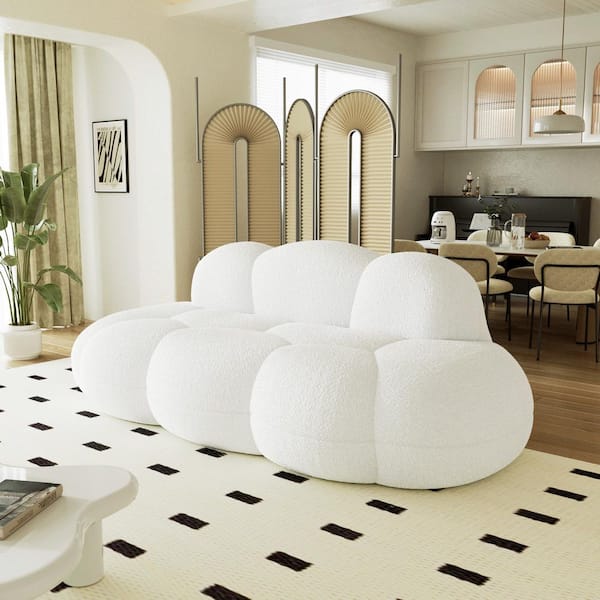 Oversized 90 in. Berber Fleece Fabric Memory Foam Armless Loveseat 2-Seater Leisure Boneless Couch in White, No Assembly