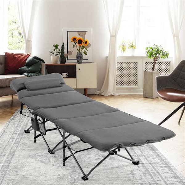 Folding Retractable Travel Camping Cot with Removable Mattress and Carry Bag Grey