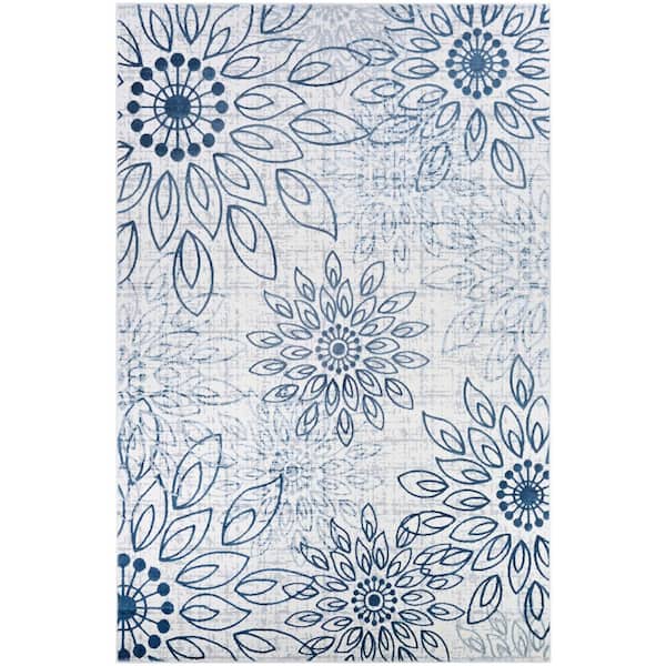 Couristan Calinda Summer Bliss Steel Blue-Ivory 9 ft. x 12 ft. Area Rug