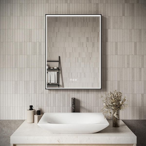 Streamline 24 in. W x 32 in. H Rectangular Framed LED Light Anti-Fog Dimmable Color Temperature Change Wall Bathroom Vanity Mirror