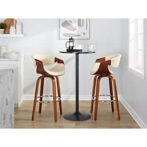 Symphony 29.25 in. Cream Faux Leather, Walnut Wood and Chrome Metal Fixed-Height Bar Stool (Set of 2)