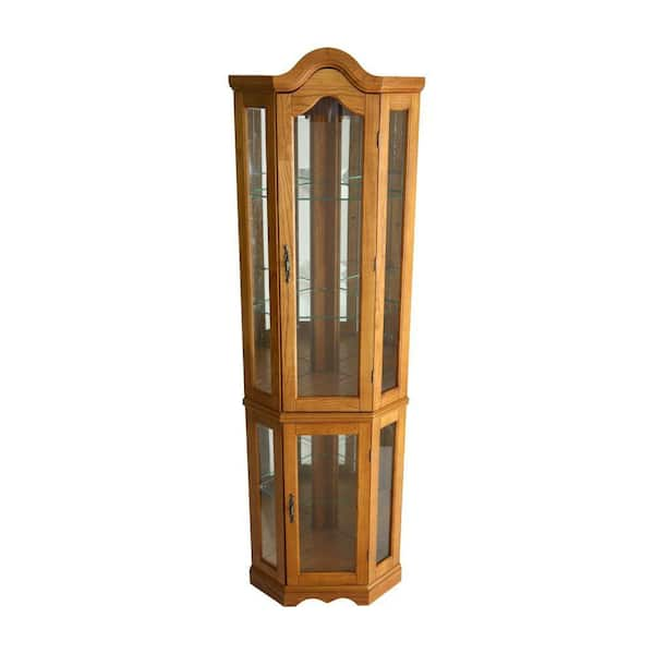 Southern Enterprises Lighted Corner Curio Cabinet in Golden Oak