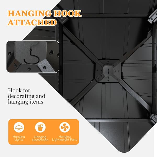 12 ft. W x 12 ft. D Metal Hardtop Gazebo with Galvanized Double Roof and Textilene Netting