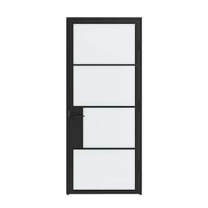 36 in. x 84 in. Right-Handed 4 Lite Frosted Glass Matte Black Steel Single Prehung Interior Door with Turn Lock