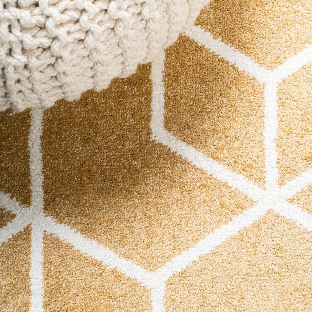 Mid-Century Geometric Gold and White 4' x 6' Area Rug