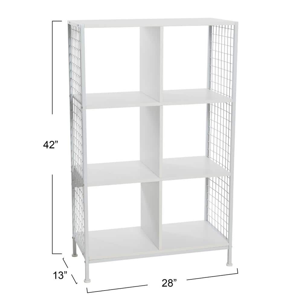 Scandinavian White 6-Cube Storage Shelf with Metal Mesh Sides
