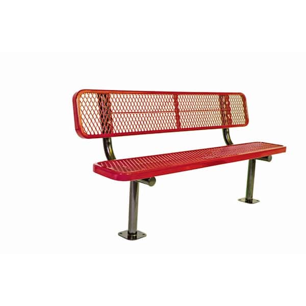 6 ft. Diamond Red Commercial Park Bench with Back Surface Mount