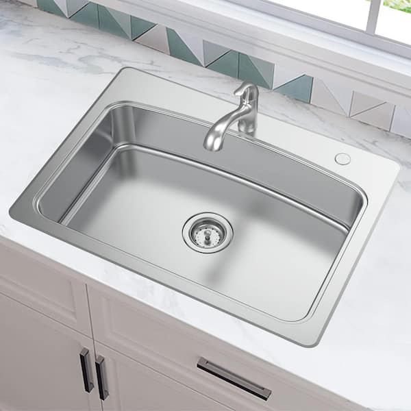 33 in. Drop-In Single Bowl 20 Gauge Stainless Steel Kitchen Sink with Pull-Out Faucet