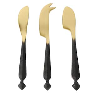 3-Piece Brass Cheese Knife Set with Black Handles