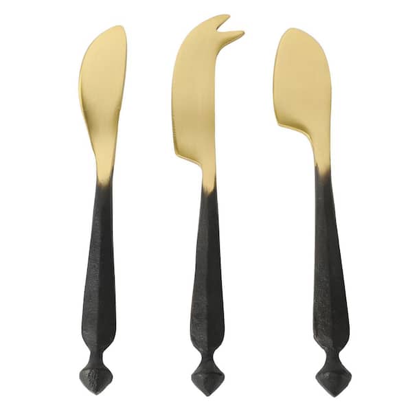 Unbranded 3-Piece Brass Cheese Knife Set with Black Handles