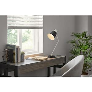 20 in. Brushed Nickel with Black Accents Table Lamp Metal Shade