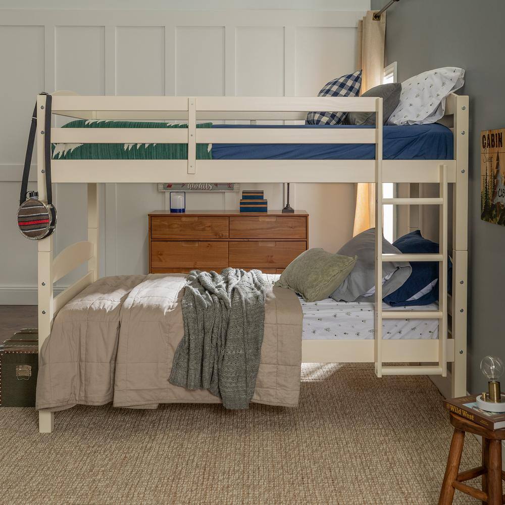 White Traditional Solid Wood Twin Bunk Bed
