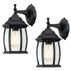 1-Light Textured Black Not Solar Outdoor Wall Lantern Sconce with Clear Glass (2-Pack)