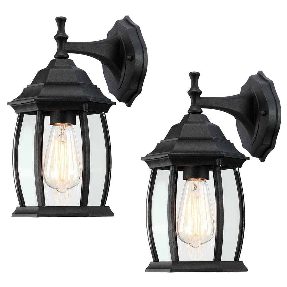 1-Light Textured Black Not Solar Outdoor Wall Lantern Sconce with Clear Glass (2-Pack) price history on PriceWatchPro