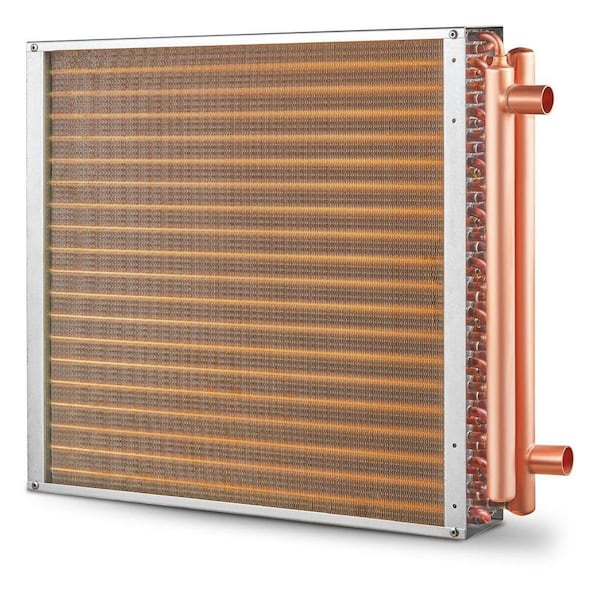 20 x 20 in. Water to Air Heat Exchanger, 3-Row 3/8 in. Copper Ports, 242 Fins for Wood Furnaces and Residential Heating