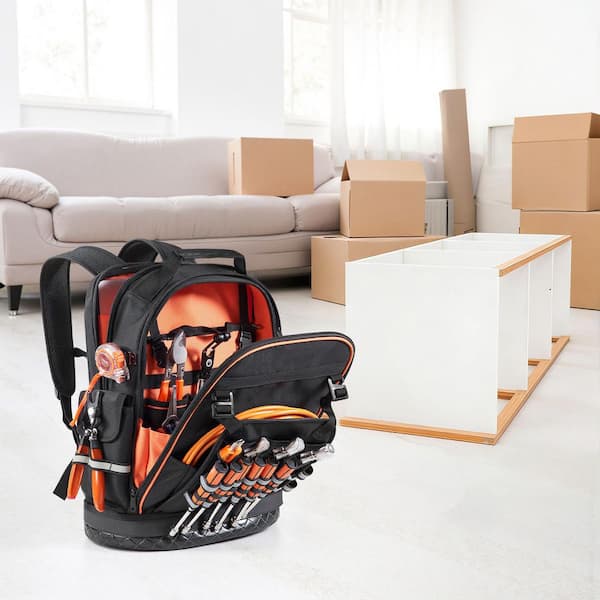 Tool Backpack, 64 Pockets, Heavy-Duty Tools Storage Organizer Work Bags with Laptop Compartment and Molded Base