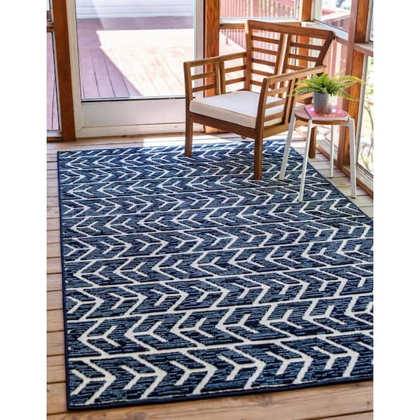 Bliss Rugs Oasis Modern Blue and Gray Outdoor Area Rug, 8' Round