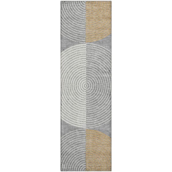 Mayfield Premium Machine Washable Abstract AMF2281 Gray 2 ft. x 7 ft. Runner Rug