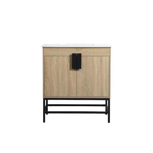 Unbranded Timeless Home 30 in. W x 19 in. D x 33.5 in. H Bath Vanity in Mango Wood with Ivory White Engineered Stone Top