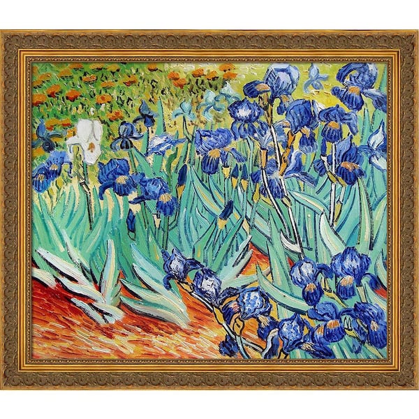 LA PASTICHE Irises with Baroque Antique Gold Frame by Vincent Van Gogh Framed Art Print Wall Art 24 in. x 28 in.