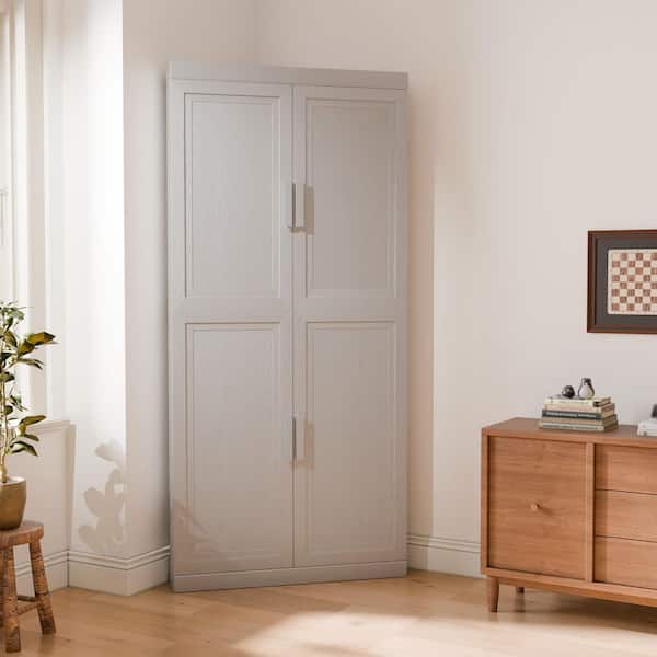 Lirago Solid Wood White 67 in. H Corner Cabinet Storage Cabinet with ...
