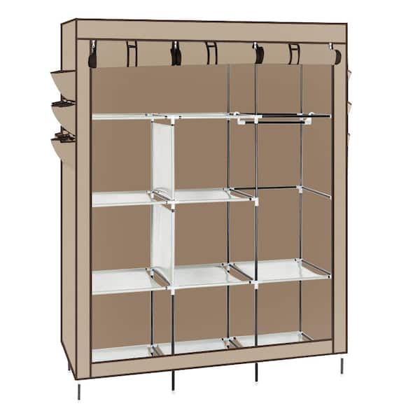Dropship 69 Portable Clothes Closet Non-Woven Fabric Wardrobe Double Rod Storage  Organizer Beige to Sell Online at a Lower Price